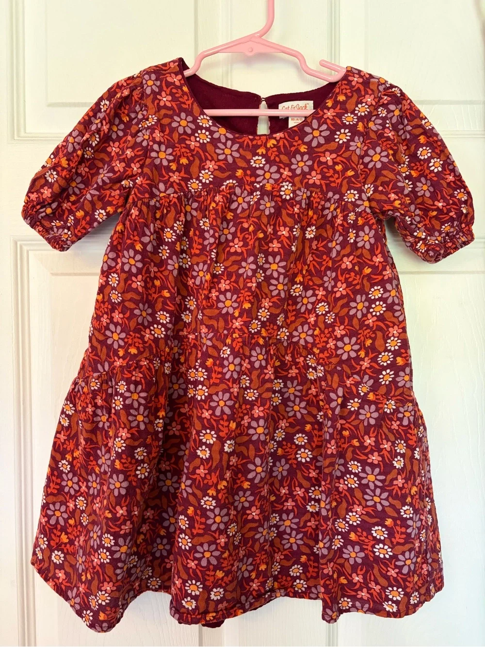 Cat & Jack Maroon Floral Puff-Sleeve Dress